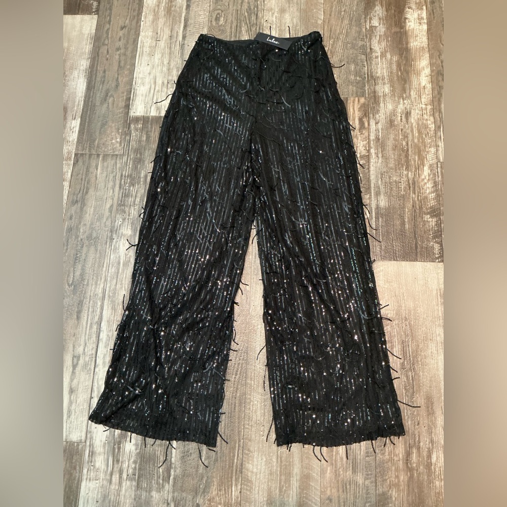 Lulu's Elegant Black Sequin Trousers Size Small
